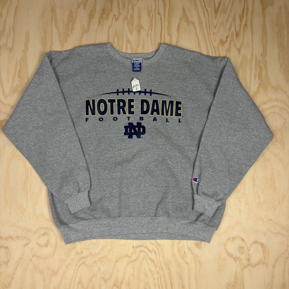 Champion Notre Dame Football Sweatshirt Mens XL Gray Crewneck Pullover ND Logo
